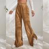 Весенние и осенние женские брюки с высокой талией, повседневные брюки, однотонные вельветовые длинные брюки с разрезом по краю