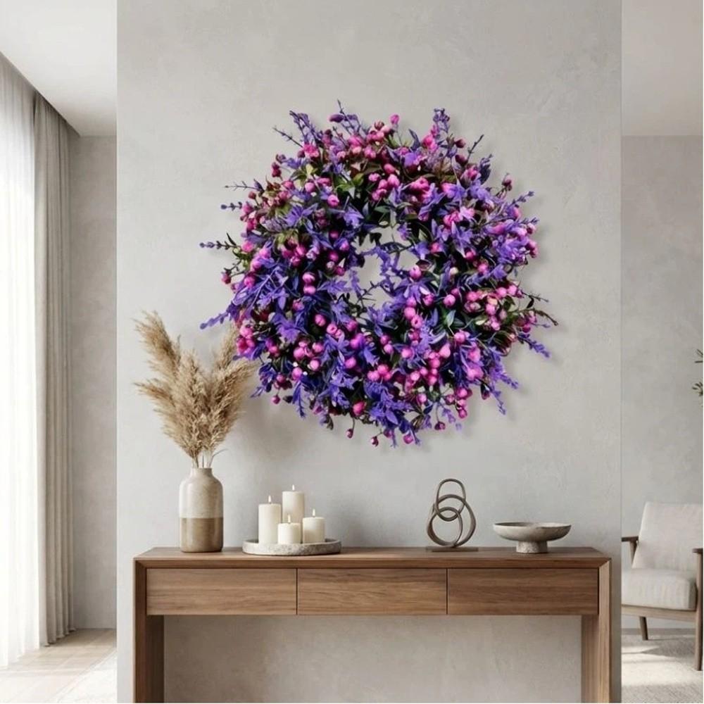 Plastic Lavender Floral Wreath Lifelike Door Hanging Wreath Front Door Decoration