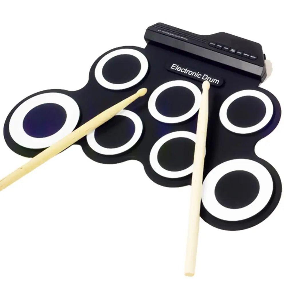 1 Box with Sustain Pedal Portable Electronic Drum USB Folding Music Drums for Beginner Boys Girls