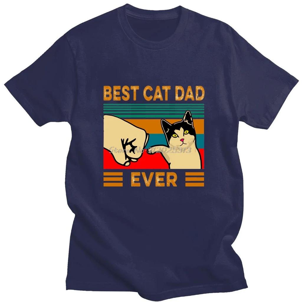 Мужские футболки премиум-класса Best Cat Dad Ever Paw Fist Bump Fit Vintage Cotton High Quality Black Casual Korean Fashion New Tshirt Tops
