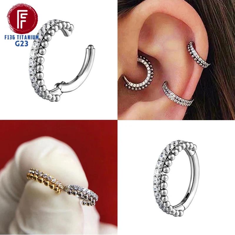 Серьги-кликеры для пирсинга уха G23 Титан Daith Хрящ 16G Хеликс Нос Септум Ухо Раковина Шарнирный Clicker Украшения для тела Кольцо для уха Циркон