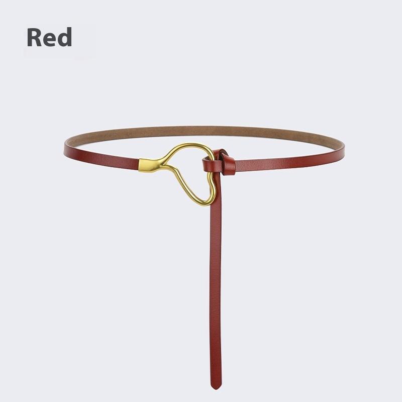 Женский кожаный ремень с узлом и украшением под рубашку, простой и универсальный тонкий ремень из чистой коровьей кожи