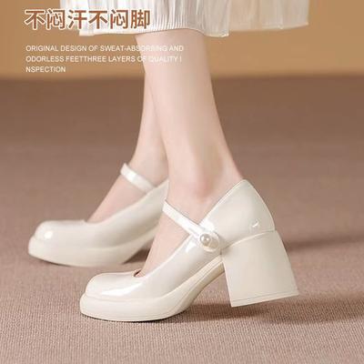 Натуральная кожа~ Туфли Мэри Джейн на толстом каблуке, женские, жемчужные, французские, ретро, на высоком каблуке, с неглубоким вырезом, туфли феи, колледж