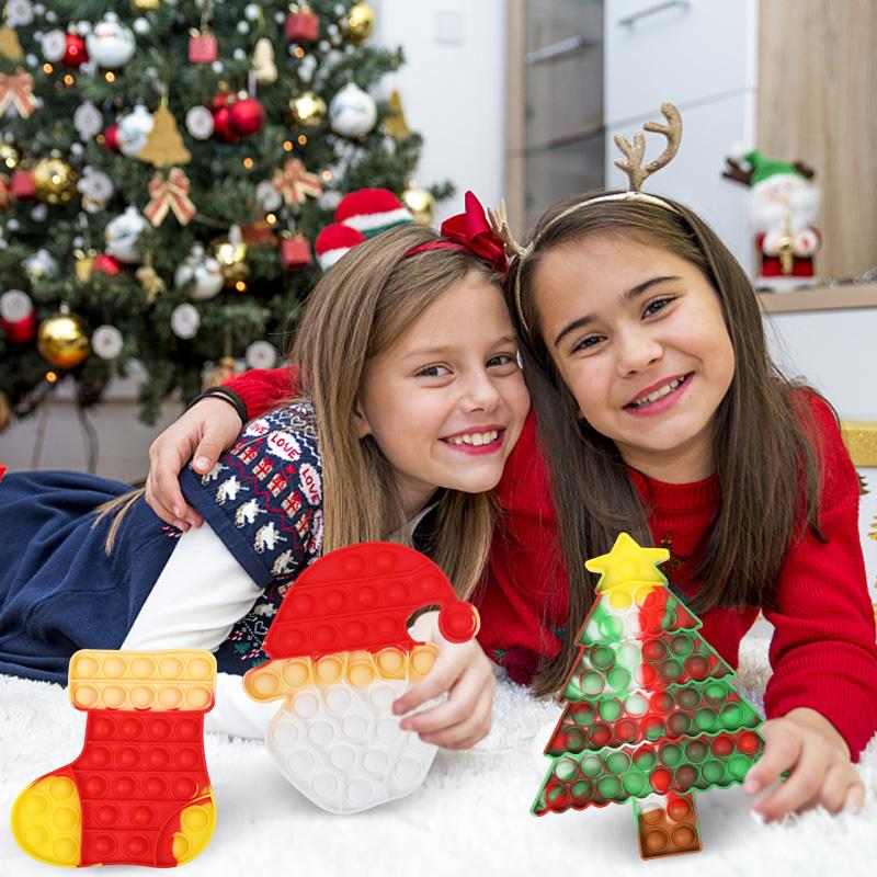 Дед Мороз Рождественская елка Поп Игрушка Фиджет Детям Подарки на новогоднюю вечеринку Сувениры Рождественское украшение Пузырь Сенсорный Антистресс Игрушки