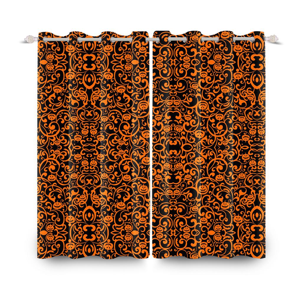 2 шт./набор Ужасы Хэллоуин Оконная занавеска Летучая мышь Паук Тыква Привидение Дом с привидениями Домашний декор Затемняющие шторы из полиэстеровой ткани