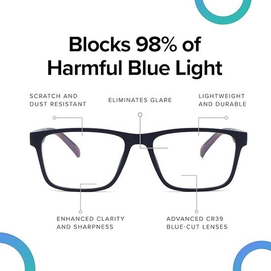 Intellilens | Компьютерные очки Zero Power Blue Cut | Блокируют вредные лучи | Характеристики защиты от УФ-излучения | Унисекс | Матовый черный и красный | Квадратный | Средний