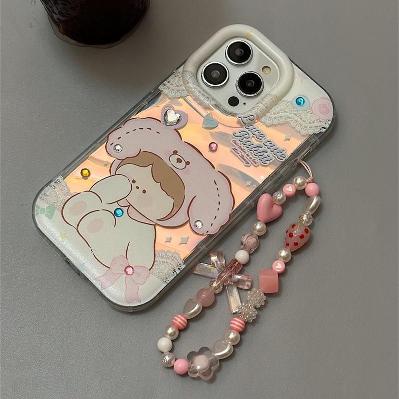 Zhitai iPhone Case for iPhone 12/11/14 - Fits 15Pro & 16ProMax - Cartoon Design with Bracelet
