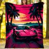 Pink Car Butterfly Rose Countryside Fleece Printed Flannel Blanket, Warm Soft Throw Sofa Bed Blanket