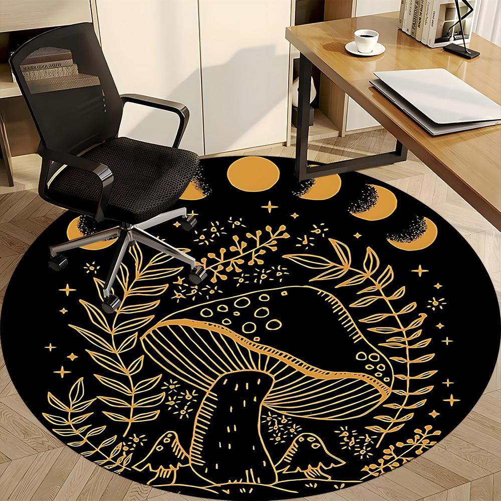 1pc Moon Phase Mushroom Phase Office Round Area Rug, Mat Suitable For Office, Under Office Chairs Bedroom Living Room Home Decor, Room Deco
