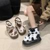 Snow Boots for Women Cute Cow Fleece Warm Short Boots Thick Sole Anti Slip Fuzzy Shoes Slip-On Round Toe Botas Invierno Mujer