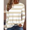 Round Neck 3D Striped Printed Top Casual Long Sleeved Women's T-shirts - Soft Medium Stretch Polyester Fabric Spring and Autumn Relaxed Fit Clothing