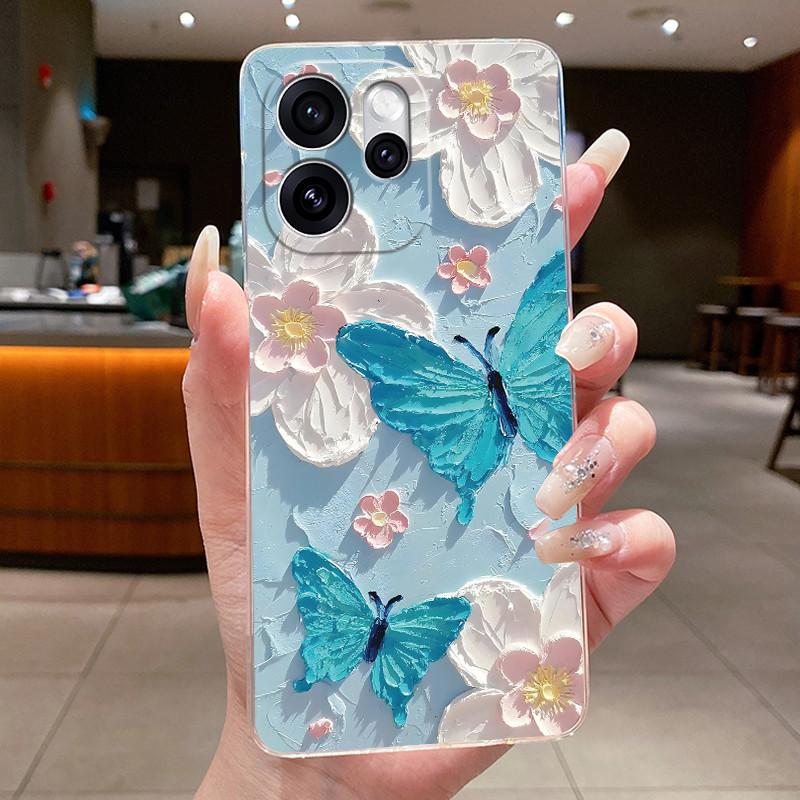 Чехол для OPPO Reno 15F 5G CPH2801 Прозрачный Модный Бабочка Цветок Мягкий ТПУ Силиконовый Чехол Для OPPO Reno15 F Reno 15 FS Чехол для Телефона