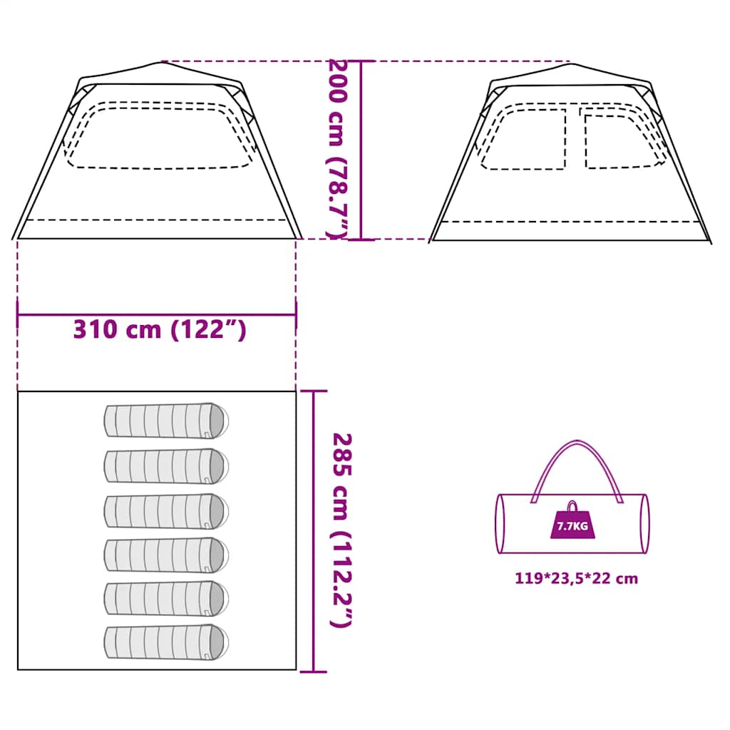 Dome Family Tent for 6 Persons Green Quick Release