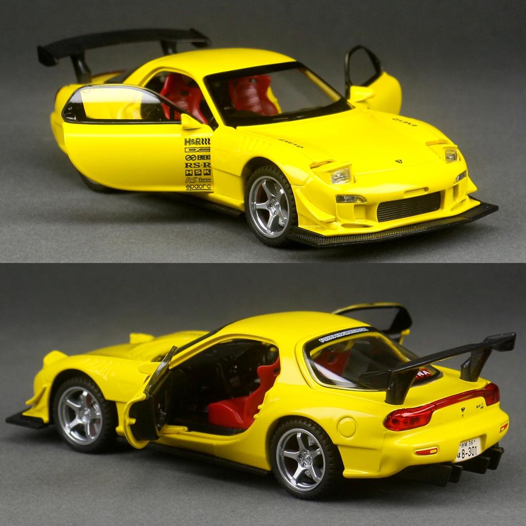 1/32 Mazda RX-7 FD3S Гоночная Миниатюрная Металлическая Модель Игрушечного Автомобиля Звук и Свет Двери Открываются Коллекция Подарок для Детей Мальчика Ребенка