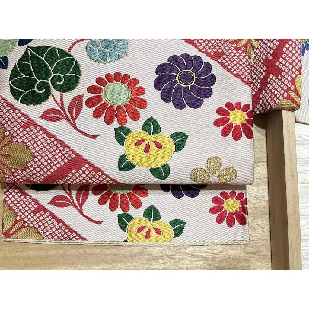 Used Hannari auspicious pattern antique Nagoya obi woven pure silk