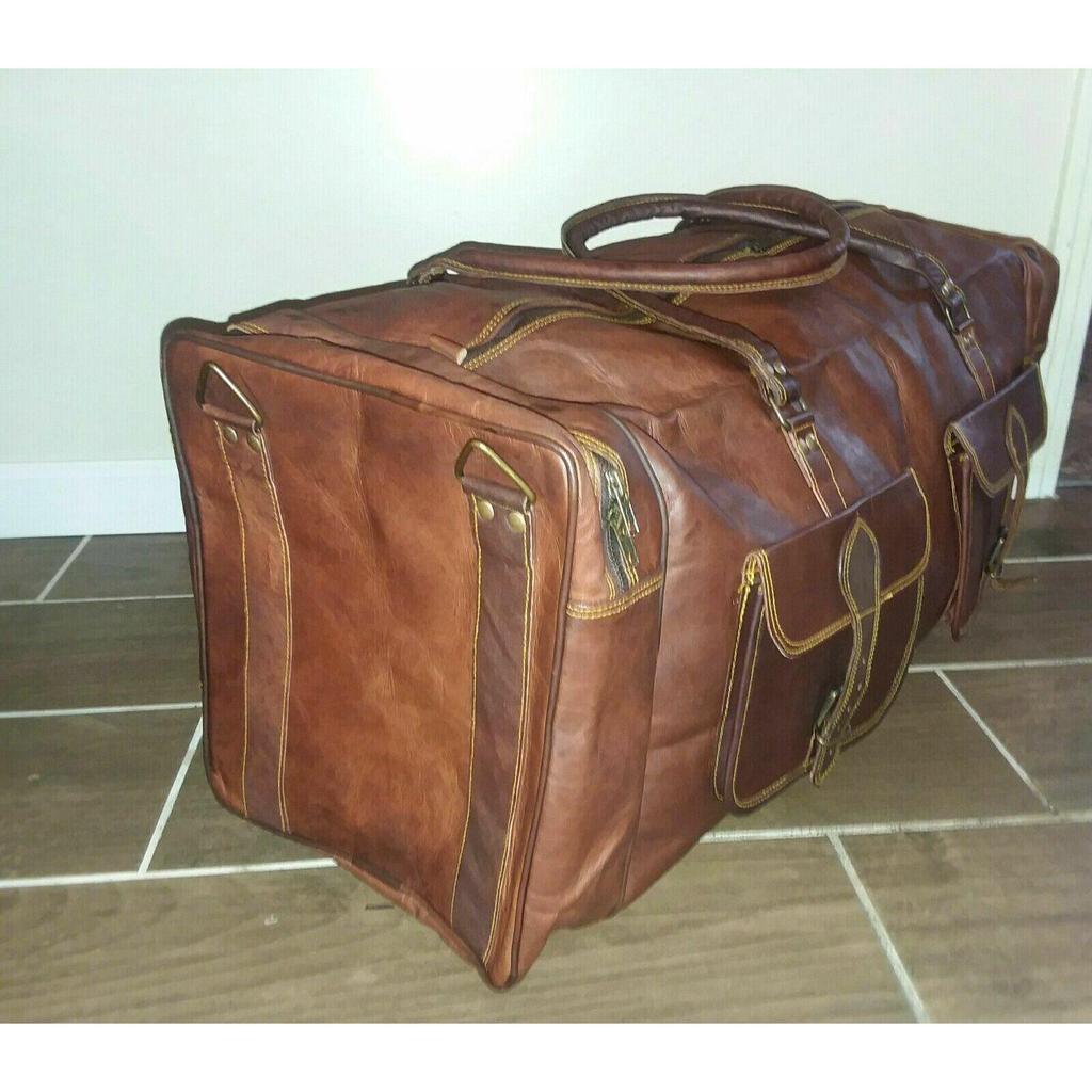 Мужская натуральная кожа Vintage Oversize Duffel Travel Gym Weekend Overnight Bag