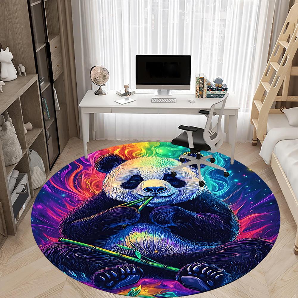 1pc Panda Rainbow Office Round Area Rug, Under Office Chairs Bedroom Living Room Home Decor, Room Deco