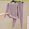 2 Pcs/Set Winter Top Pants Set Thick Plush Round Neck Long Sleeve Elastic Waist Warm Soft Cold-proof Homewear Pajamas Set Thermal Underwear Set