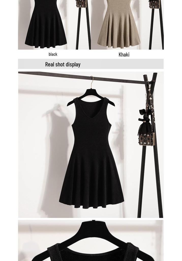 Plus Size Women's Summer 2026 V-Neck Knit Vest Dress - Slimming French Style