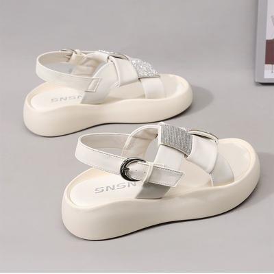 Женские сандалии на толстой подошве, женские сандалии на плоской подошве, лето 2025, новинка, с открытым носком, увеличивающие рост, взрывная модель, римские сандалии