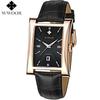 WWOOR Classic Fashion Mens Rectangle Watches Male Gold Brown Leather Quartz Waterproof Wrist Watch