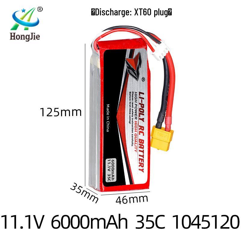 11.1V 6000mAh 35C High Discharge Lithium Battery for RC Cars, Aircraft, and Boats