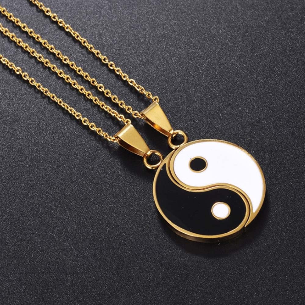 Tai Chi Vintage Yin Yang Mystical Women Gold Pendant Clavicle Chain Necklaces Jewelry