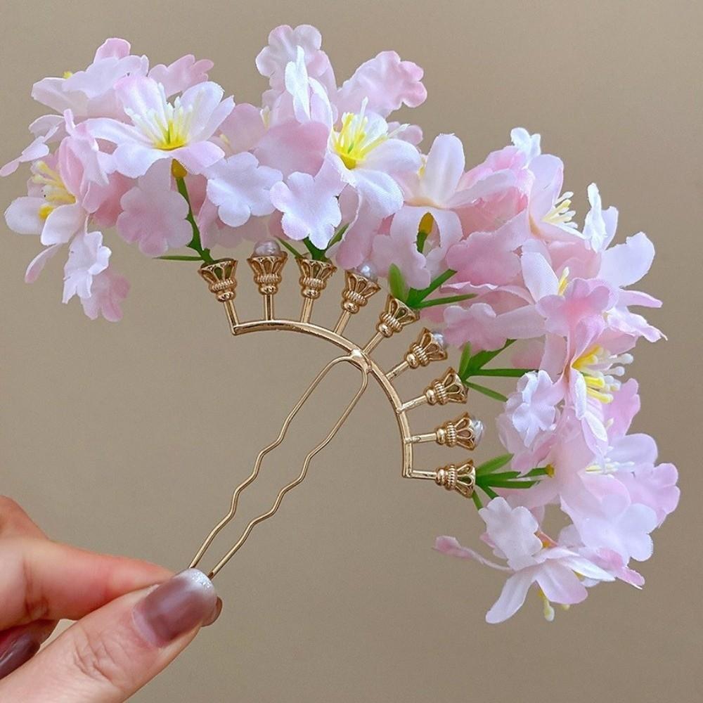 Bohemian Simulation Flower Hair Fork Cloth Side Clip Headdress Chinese Style Hairpin Daily Wear