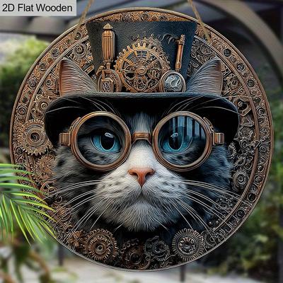 Ретро Деревянная Табличка с Рисунком Крутого Кота - Уникальные Настенные Фронтоны - Идеально для Входной Двери, Двора, Настенного Декора