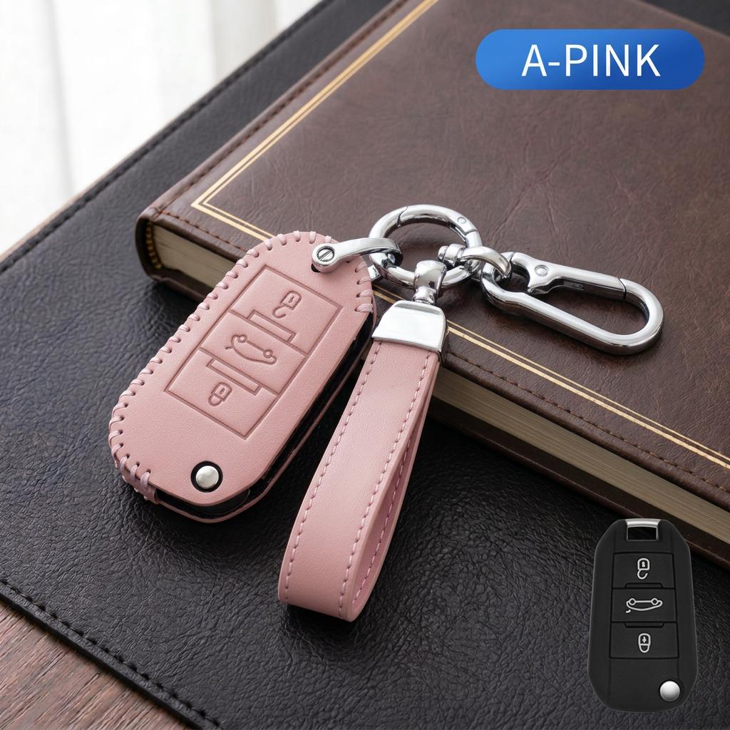 Genuine Leather Car Key Fob Cover For Peugeot 208 301 307 308 407 408 508 607 RCZ 2008 3008 4008 5008 Remote Key Protector Case