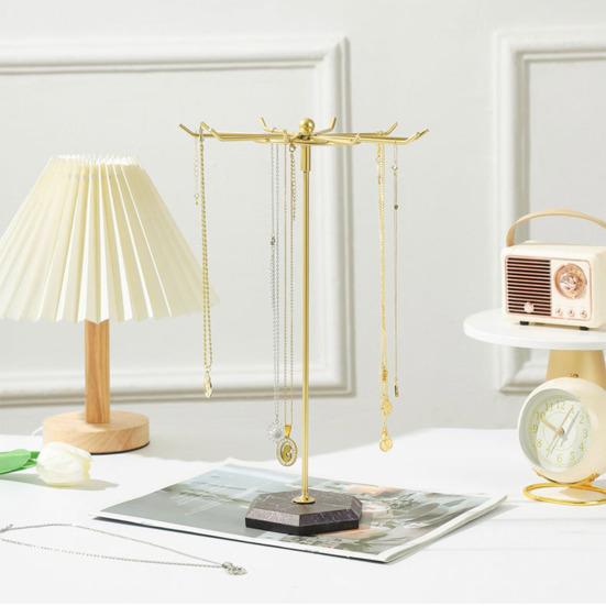 360-Degree Rotating Necklace Holder Organizer with Hooks Stable Base Tangle-Free Multipurpose Necklace