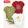Three-piece set Elegant short-sleeved shirt for women Vintage Daisy Wildflower Print Round Neck Women's T Shirt Suitable for spring