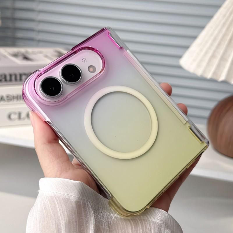 Gradient Magnetic Phone Case With Kickstand IPhone Duo Foldable Shockproof Acrylic Cover In Aurora Colors