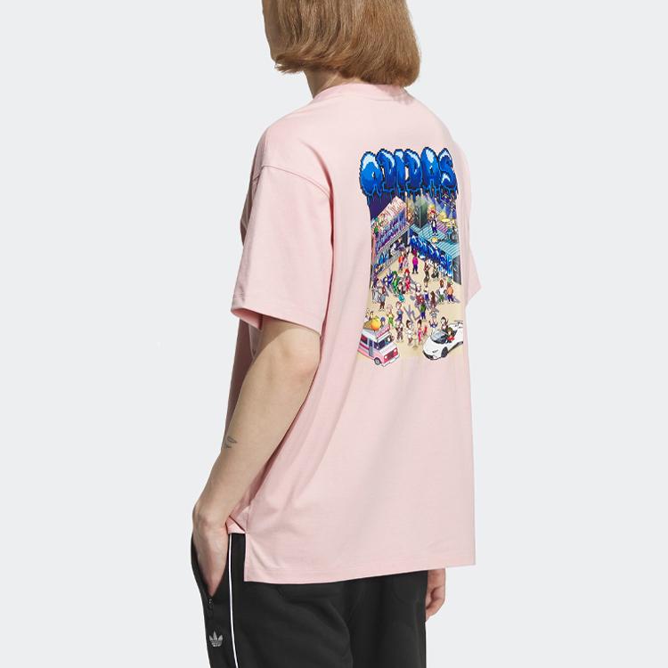 adidas Футболка Originals X Monkey Kingdom Gfx с мультяшным принтом и круглым вырезом, топы унисекс, чудесно-фиолетовый розовый IP1793