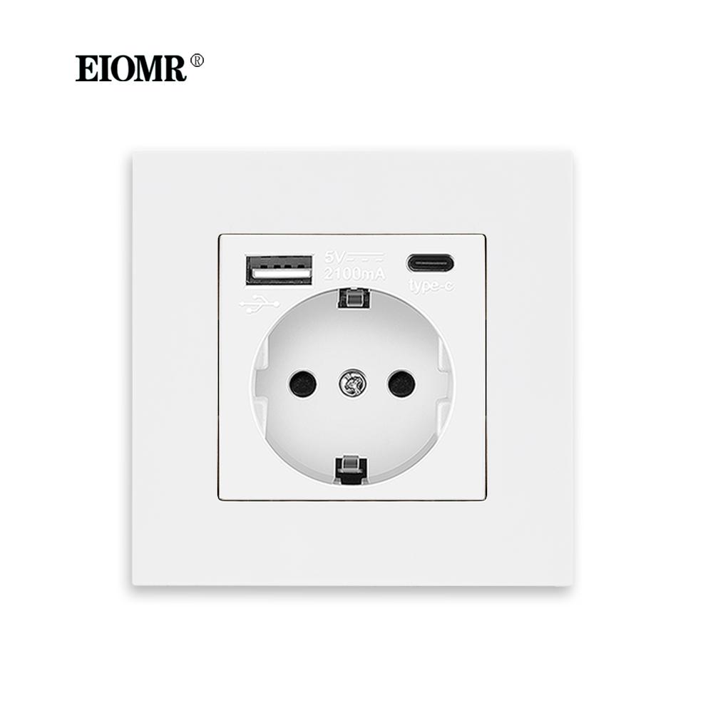 EIOMR EU Настенные выключатели Розетки Огнестойкая панель из поликарбоната USB 5V 2.1A для зарядки телефона Розетки 16A 220V Белые настенные розетки