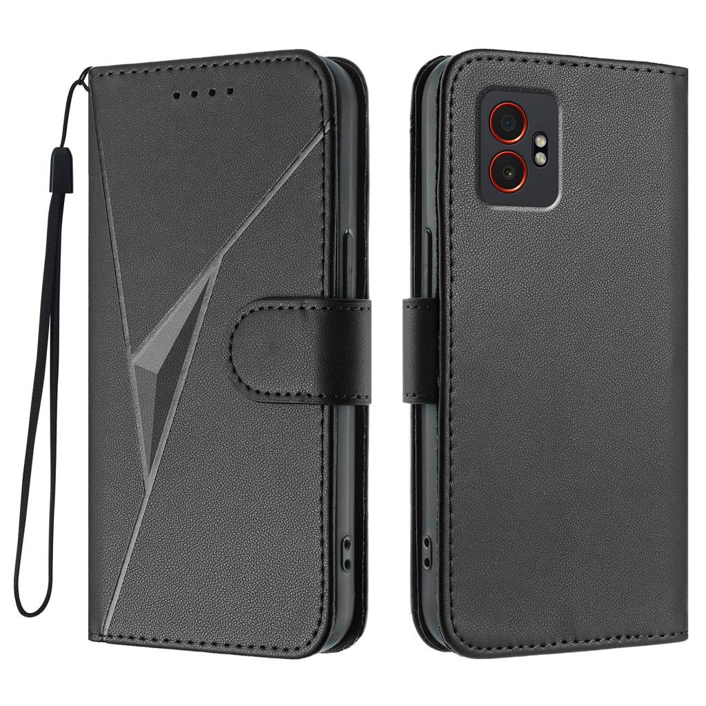 For Samsung Galaxy XCover7 Pro Case Triangle Imprint Leather Phone Cover with Lanyard