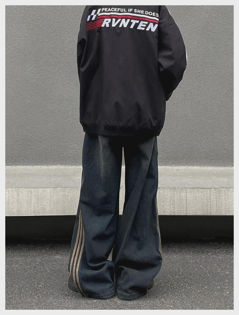 Осенне-зимние полосатые плиссированные свободные повседневные брюки: Ретро Джинсы в Американском Уличном Стиле