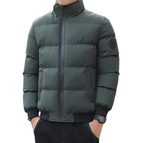 Men Down Jacket Stand Collar Long Sleeve Zipper Closure Jacket Elastic Hem Solid