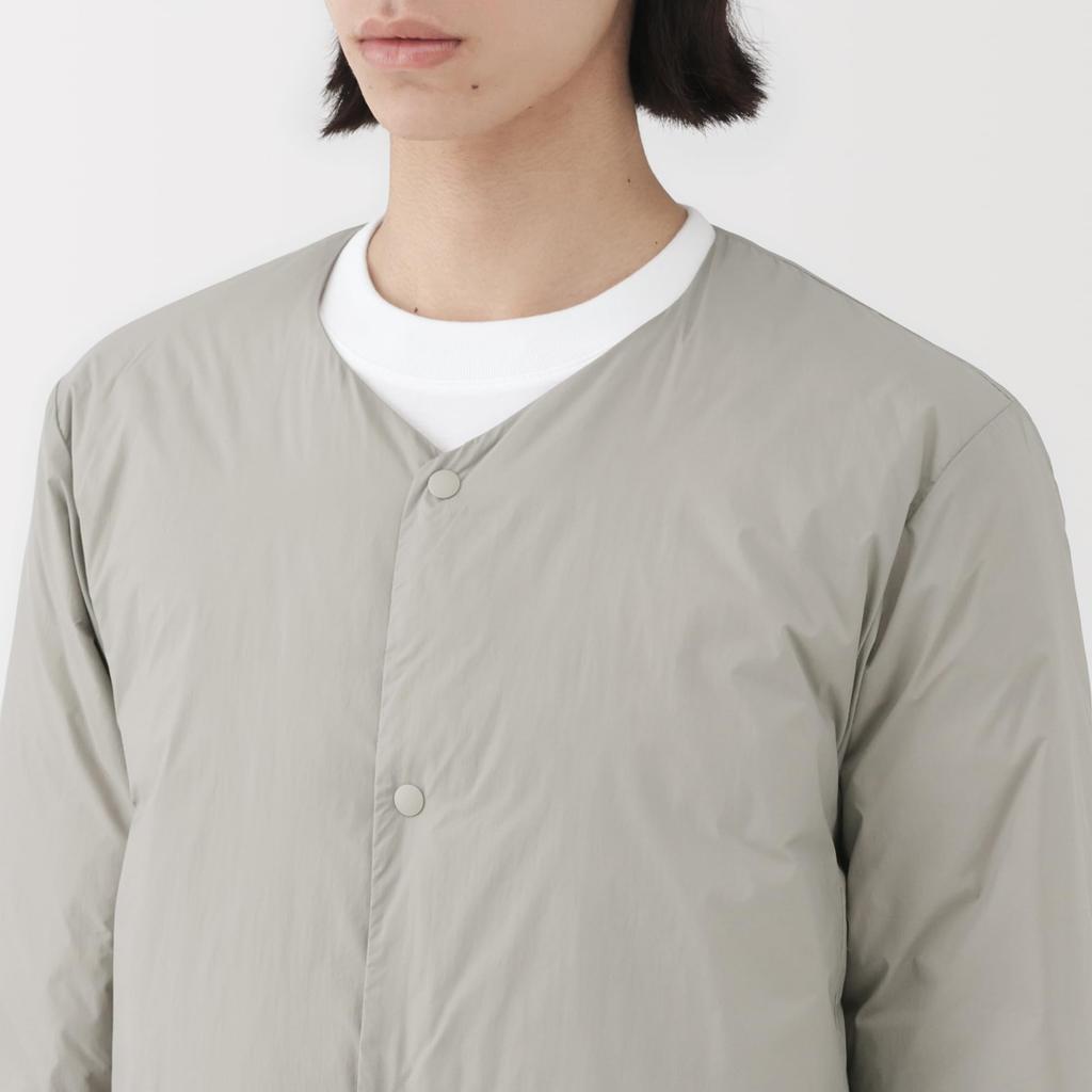 MUJI Легкий пуховик без воротника, компактно складывающийся, темно-серый, мужской, XL