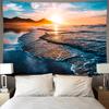 Beautiful Sunset Tapestry Big Wave Beach Blue Sea Wall Hanging Tapestry Wall Cushion Home Background Blanket Decor