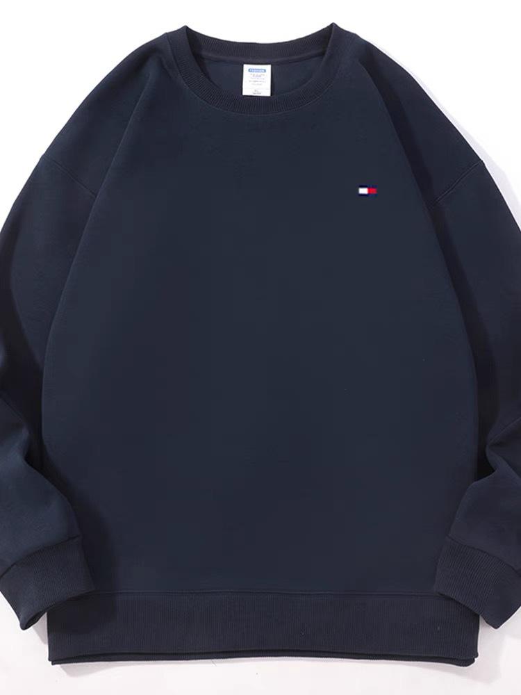 Genuine Tommy Men's Round Neck Long Sleeve Casual Sweatshirt - Solid Color Trendy Versatile Top