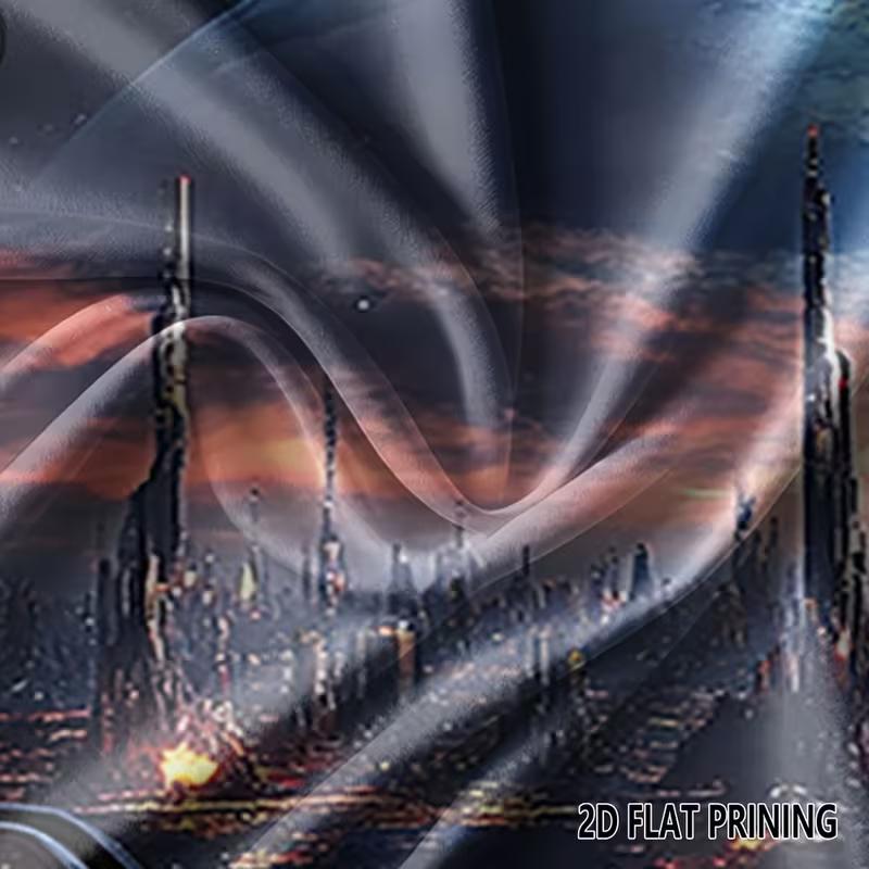 2D Окно Космического Корабля в Стиле Sci-Fi с Неоновыми Огнями и Фоновским Изображением Космического Города