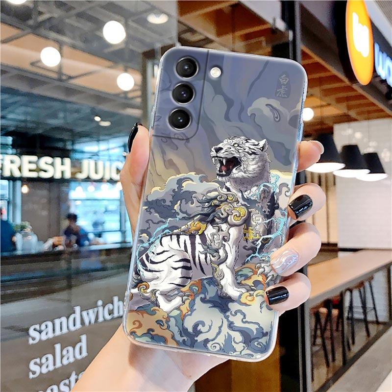 Рисунок дракона тигра птицы аниме прозрачный чехол для Samsung Galaxy S21 S20 FE S22 Ultra S10e S10 S9 Plus 5G мягкий чехол для телефона Coque