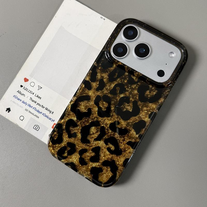 Модный ретро чехол с блестками и леопардовым принтом для iPhone 17 Pro Max Air 13 14 15 16, глянцевый, яркий, блестящий, с золотой фольгой, чехол для телефона