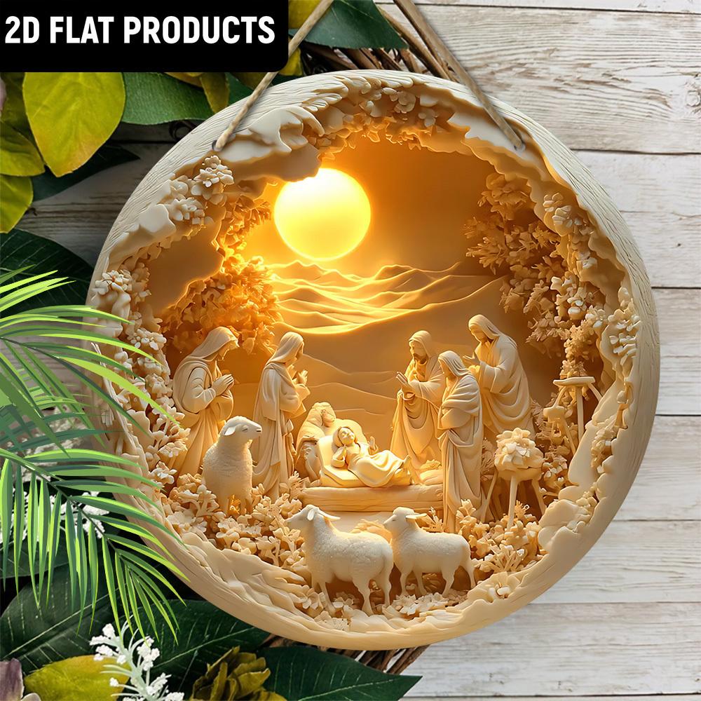 Деревянный декор, круглый деревянный знак - Святое семейство, Иисус, Мария, Иосиф - для двери, стены, дома, комнаты, фермы, улицы, магазина, гаража, бара, сада и кофе