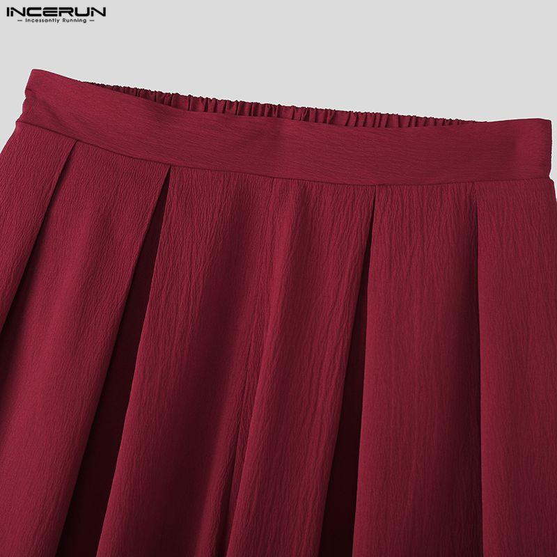INCERUN Мужские повседневные эластичные брюки с высокой талией, длинные широкие брюки-кюлоты