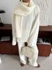 Women's Cable Knit Two Piece Set Fall Winter Soft Pullover Sweater and Pants Outfit Beige