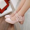 Girls Leather Shoes Lolita Shoes Mary Jane Pumps For Women High Heels Pink Bow-knot Block Heels Shoes Wedding Bride Pumps 31-43