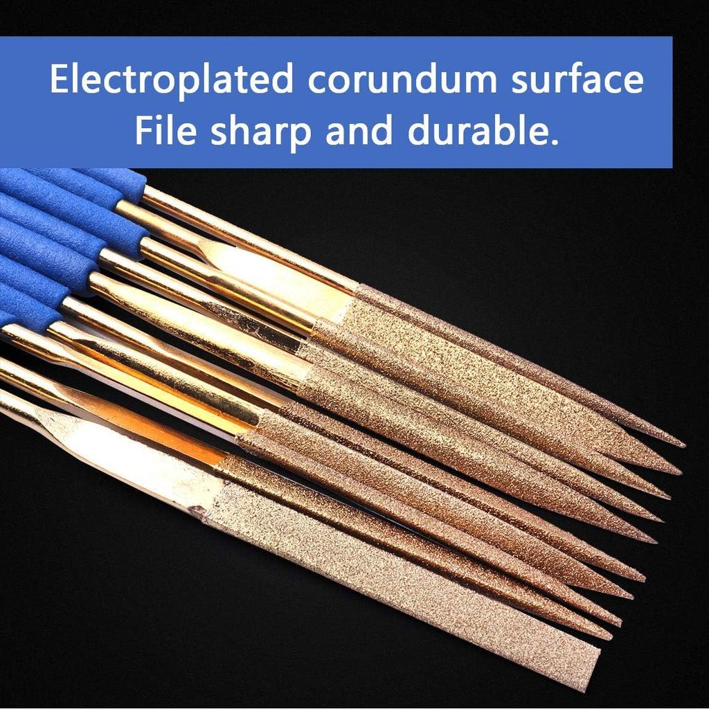 Набор мини-алмазных надфилей ATOPLEE, 10 шт. 3x140 мм, алмазные надфили с титановым покрытием для металла, стекла, дерева, камня, ювелирных изделий, включает круглый, полукруглый