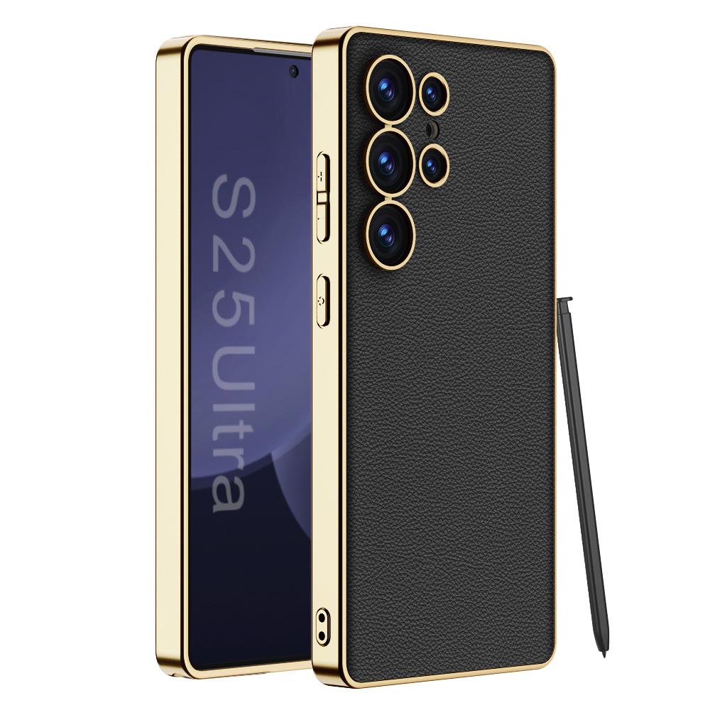 Чехол для мобильного телефона Samsung S25 Ultra Гальванический Однотонный Кожаный Защитный Чехол S25 Простой Чехол для Мобильного Телефона с Защитой от Падений